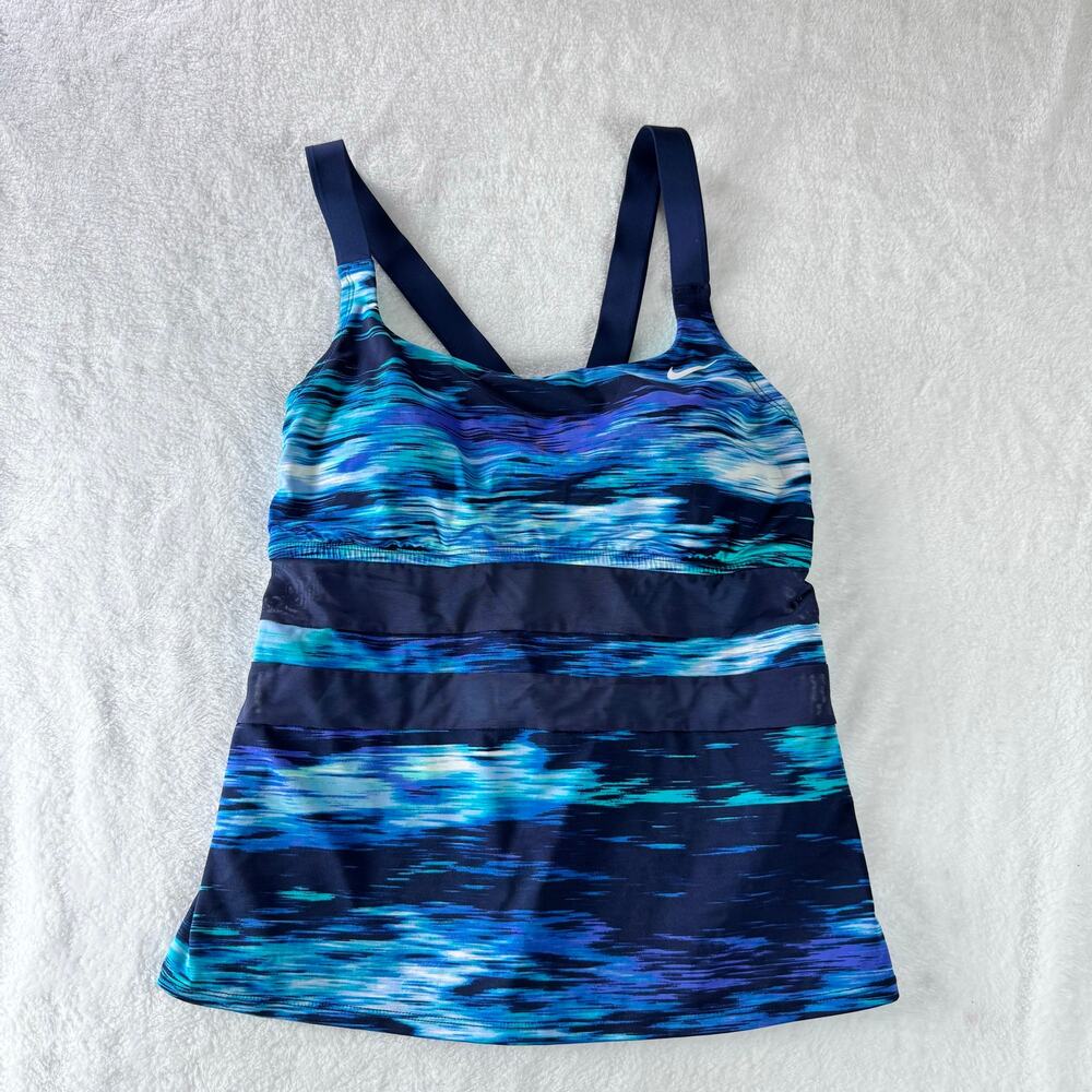 Nike Dri-FIT Blue Abstract Print Tankini Women’s Athletic Swim Top Built-In Bra